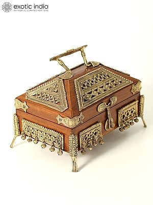 9" Handcrafted Designer Ornament Box | Brass and Wood