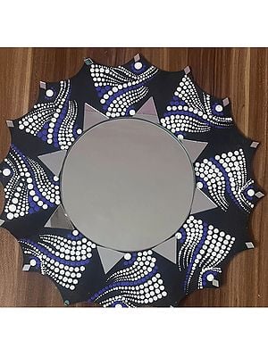 Mandala Mirror With Blue And White Dots | Acrylic On Mdf Wood | By Kajal Saxena