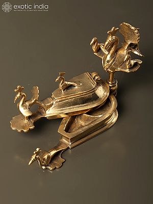 7" Peacocks Design Stylish Kumkum Tika Box in Brass