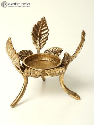 3" Brass Leaf Design Candle Stand