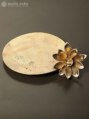 8" Flower Design Serving Platter in Brass