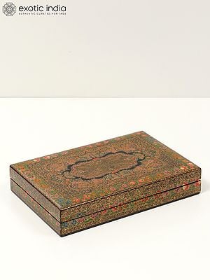 9" Hand Painted Designer Papier Mache Box with 24 Karat Gold Work