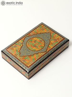 9" Rectangular Shaped Superfine Papier Mache Box | 24 Karat Gold Work | Handmade
