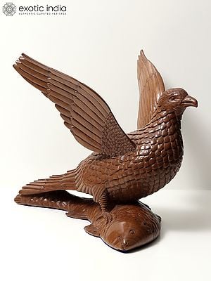 21" Walnut Wood Carved Eagle Hunting a Fish | Home Decor