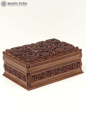12" Walnut Wood Fully Carved Designer Jewellery Box