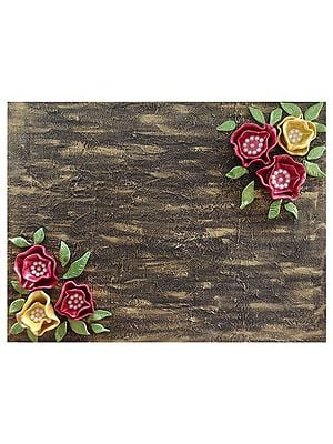 Creative Rose Flowers - Wall Decor | Acrylic On Canvas Board With Clay, Pearls And Tissue Paper