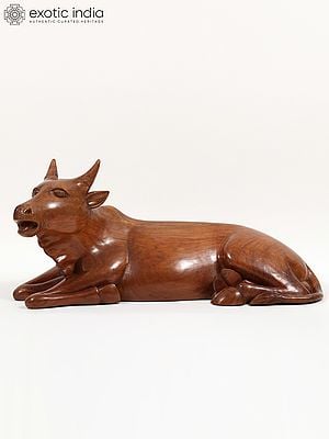 33" Large Sitting Cow Figurine in Walnut Wood | From Kashmir | Home Decor