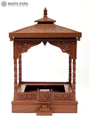 28" Walnut Wood Carved Designer Temple | From Kashmir