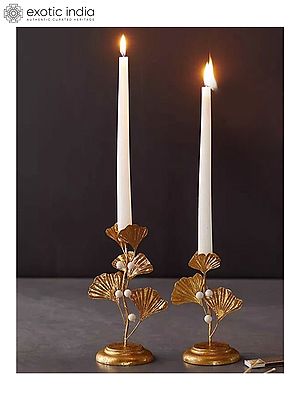 Brass Plant Candle Stand - Set Of 2 | Table Decor