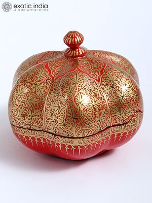 3" Finely Hand-Painted Pumpkin Shaped Box | From Kashmir