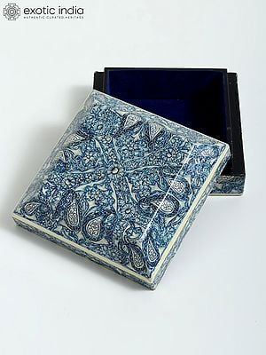 4" Hand-Painted Square Wood Trinket Box | From Kashmir