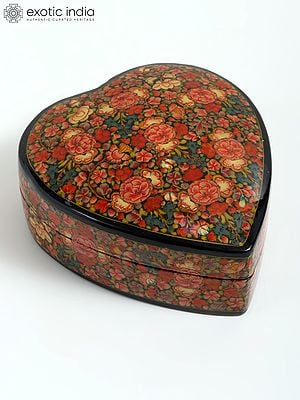 6" Floral Design Hand-Painted Papier Mache Heart Shaped Box | From Kashmir