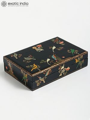 9" Birds in The Night Hand Painted Storage Box in Wood | From Kashmir