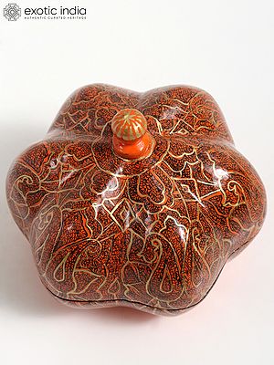 3" Small Superfine Pumpkin Shaped Hand Painted Papier Mache Box | From Kashmir