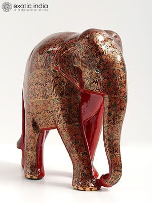 11" Red Color Hand Painted Papier Mache Elephant Figurine | From Kashmir | Home Decor