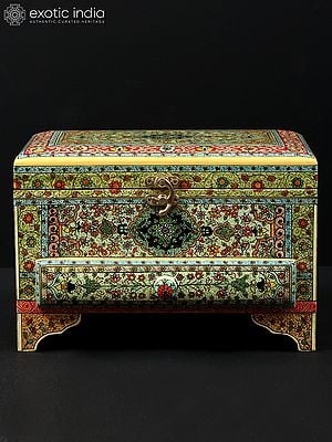 9" Superfine Hand-Painted Papier Mache Jewelry Box With Lock | From Kashmir