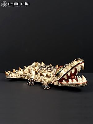 20" Hand Painted Papier Mache Crocodile with Open Mouth | From Kashmir | Animal Figurine
