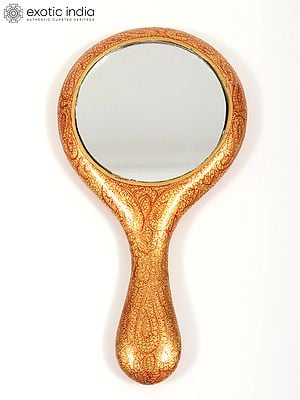 Handheld Wood Based Papier Mache Mirror | Hand-Painted | From Kashmir