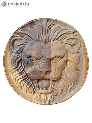 4" Wood Lion Face With Beautiful Carving