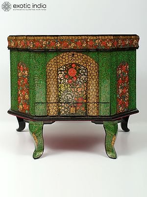 19" Green Color Floral Design Jewelry Box in Wood