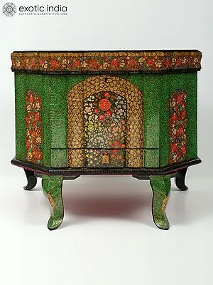 19" Green Color Floral Design Jewelry Box in Wood