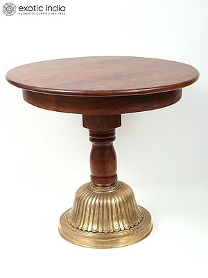 22" Designer Round Table in Wood with Brass Base