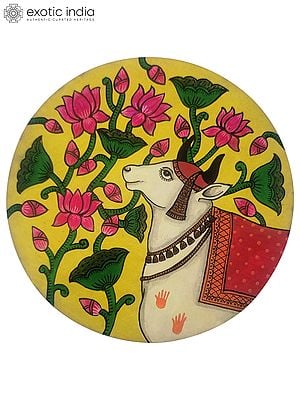6" Pichwai Cow Wall Hanging | Acrylic Color On Mdf Wood