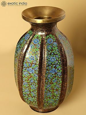 11" Superfine Papier Mache Flower Vase with Brass Inside | Hand Painted | From Kashmir