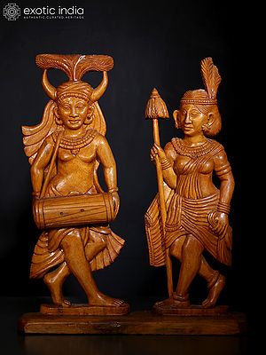 20" Dancing Tribal Couple | Wood Statue