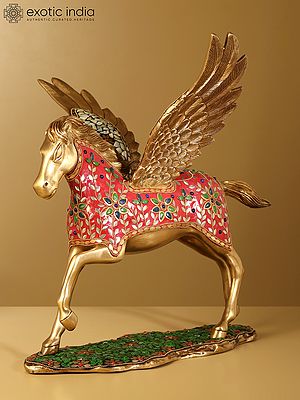 17" Pegasus : Winged Divine Stallion | Brass Statue with Inlay Work