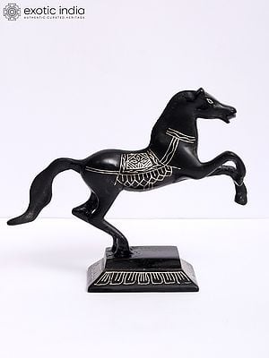 7" Beautiful Jumping Horse - Bidri Artwork | Gunmetal with Real Silver