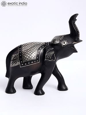6" Roaring Elephant with Real Silver Work - Bidri Artwork | Gunmetal