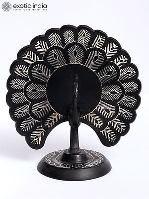 4" Attractive Dancing Peacock | Bidri Artwork | Gunmetal with Real Silver