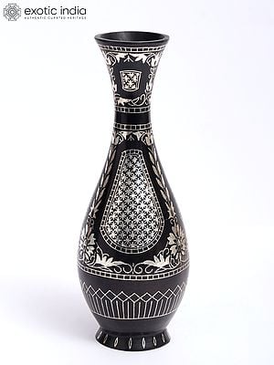 7" Bidri Flower Vase with Real Silver | Bidri Artwork | Gunmetal