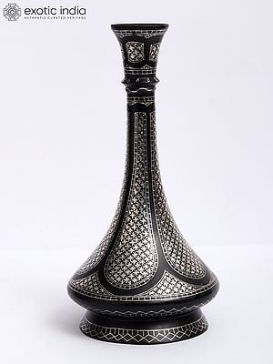 9" Shehnai Flower Vase With Silver Work | Bidri Artwork | Gunmetal
