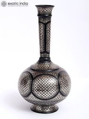 9" Star Work Flower Vase | Bidri Artwork | Gunmetal With Real Silver