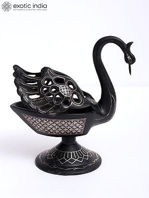 4" Beautiful Swan for Home - Bidri Work | Gunmetal with Real Silver