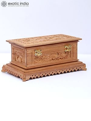 9" Wood Jewellery Box With Beautiful Carving