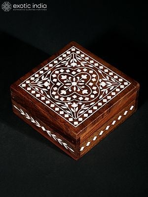 Square Shaped Teakwood Jewelry Box | with Inlay Work