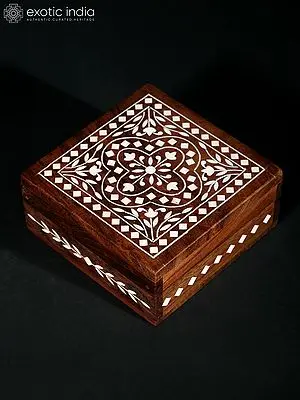 Square Shaped Teakwood Jewelry Box with Inlay Work