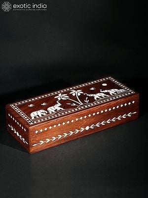 11" Elephant Design Inlay Art Jewelry Box
