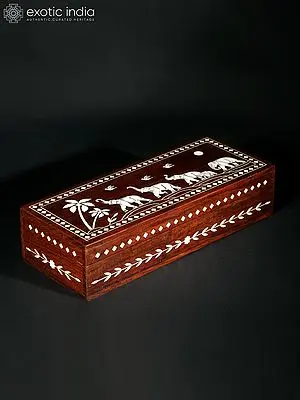11" Elephant Family Design Inlay Work Jewelry Box