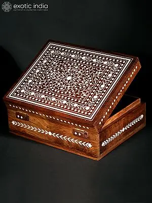 10" Teakwood Jewelry Box with Inlay Work