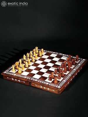 Teakwood Chess Board Box with Inlay Work