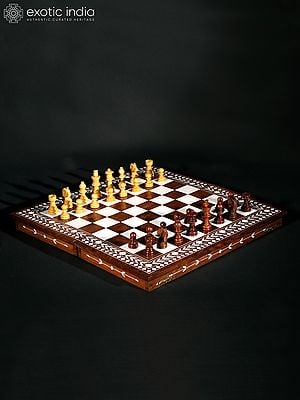 Teakwood Chess Board Box with Inlay Work