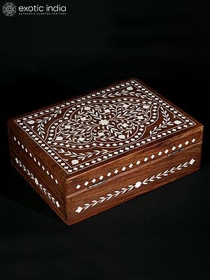 8" Wood Rectangural Jewellery Box With Inlay Work