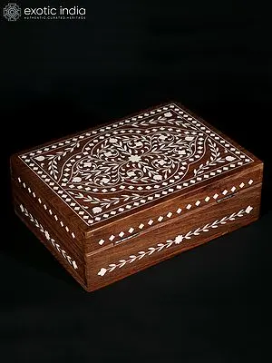 8" Wood Rectangural Jewellery Box With Inlay Work