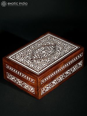 7" Beautiful Leaves Wood Jewellery Box With Inlay Work