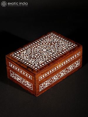 6" Beautiful Floral Wood Jewellery Box With Inlay Work