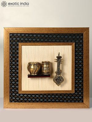 16" Framed Musical Instruments Sitar and Tabla | Wall Hanging